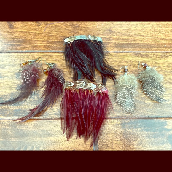 Feather earrings and hair accessory set